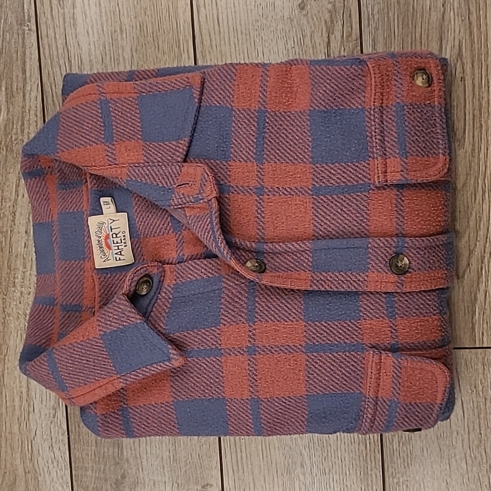 FAHERTY Legend Sweater Pink Blue Plaid Thick Flannel Sz L Mens Long Sleeve Shirt